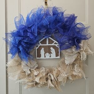 Lighted Nativity/manger Christmas wreath Deco Mesh
